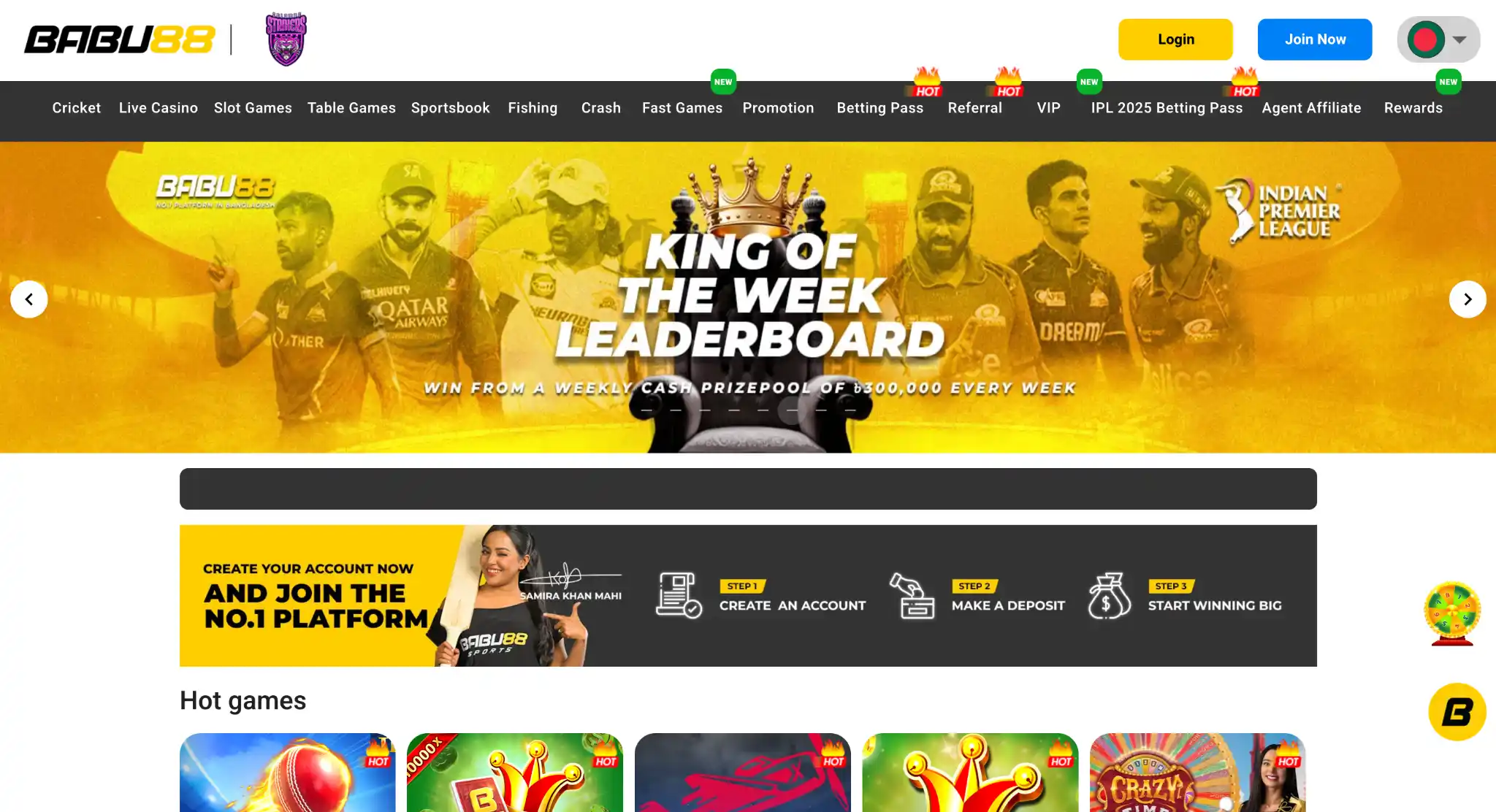 Babu88 main page interface showcasing betting options